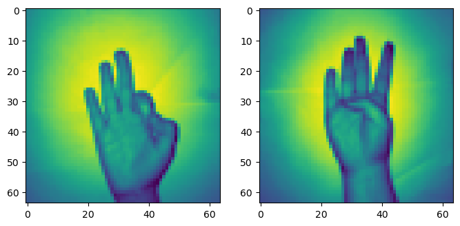 Two sample 64 x 64 sign-language images displayed by the supplied notebook.